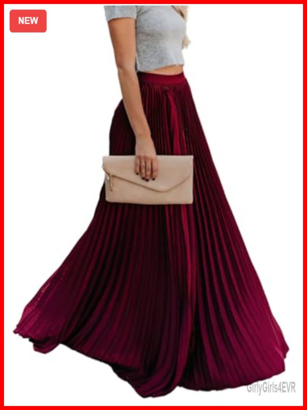 Women's High Elastic Waist Pleated Flowy Swing A-line Maxi Skirt